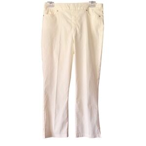 Mario Serrani‎ Italy Womens Pants Medium Pull On Elastic Waist Yellow Pinstripes
